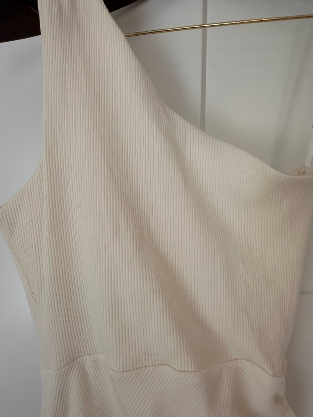 Lulu's One-Shoulder Ribbed Cream Ruched‎ Bodycon Dress M - Picture 2 of 4